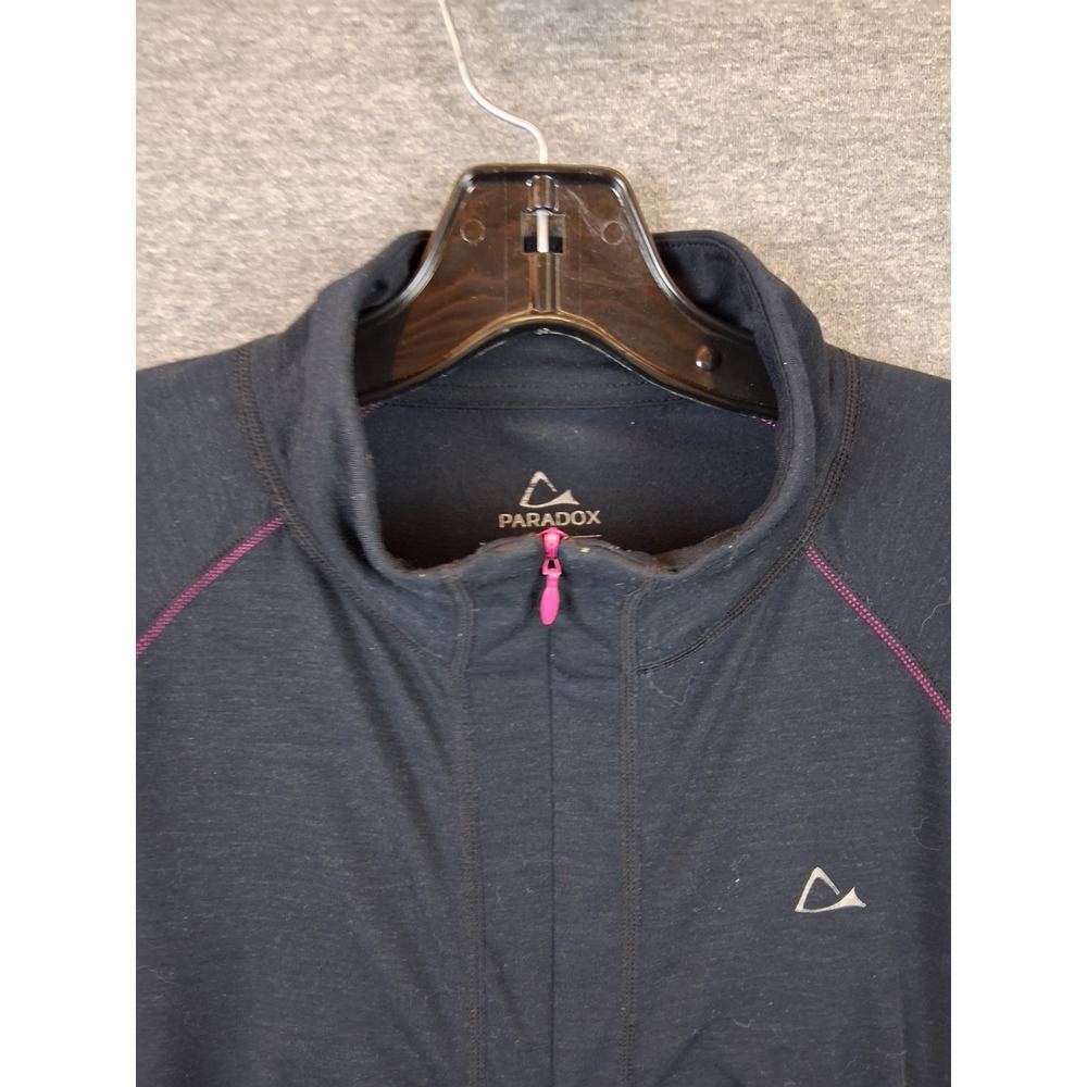Paradox Womens Shirt Large Black Pink Trim 1/4 Zip Merino Wool Blend Baselayer